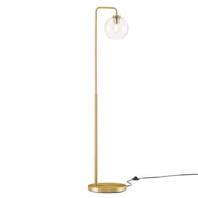 Arc Satin Brass Glass Globe Floor Lamp, 58" Tall