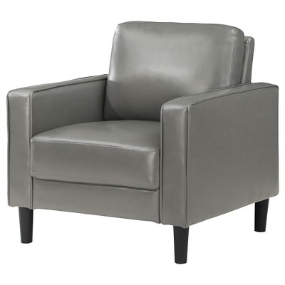 Ruth Dark Gray Faux Leather Wood Accent Chair