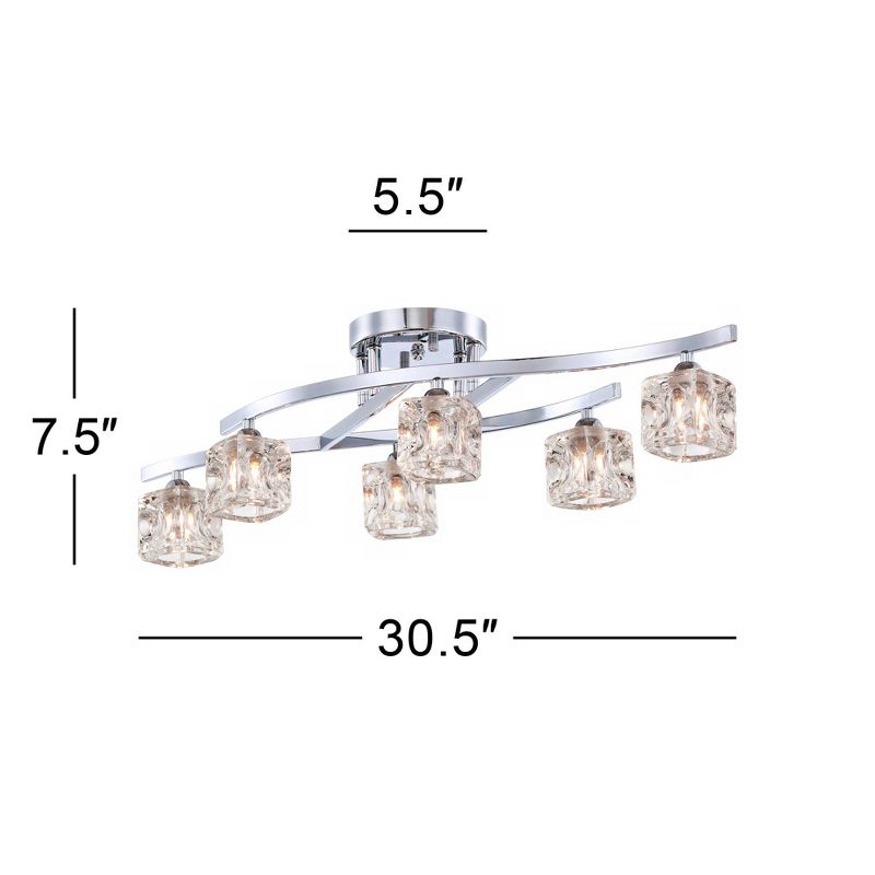 Possini Euro Design Modern Ceiling Light Semi Flush Mount Fixture 30 1/2" Wide Chrome 6-Light Clear Glass Crystal Cube Shades for Bedroom Kitchen, 4 of 10