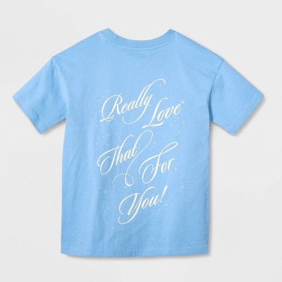 Детские футболки Cat & Jack Girls' Short Sleeve 100% Cotton 'Love That' Oversized Graphic T-Shirt - Cat & Jack™ Blue L — фото 3
