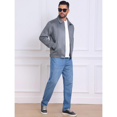 Мужские куртки INSPIRE CHIC Men's Casual Collared Zipper Outdoor Vintage Faux Suede Jacket Large Gray — фото 5