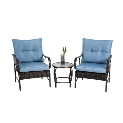 Ridstar 3-Piece Modern Outdoor Patio Set with Chairs and Coffee Table For Garden Patio-Blue