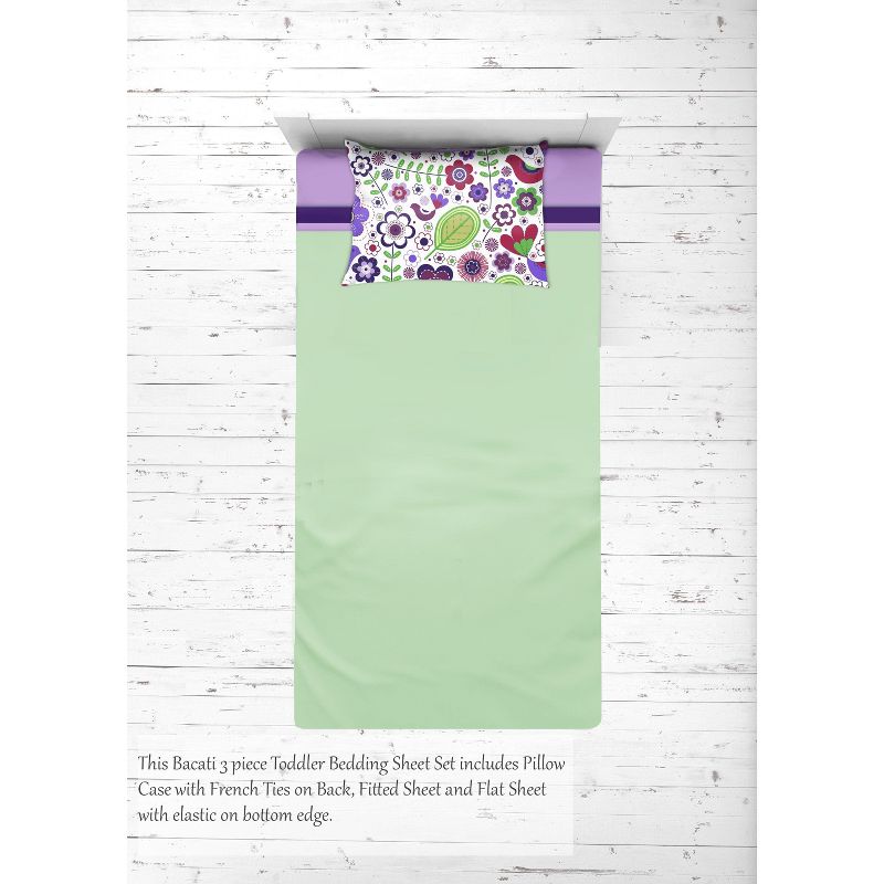 Bacati - Botanical Purple Multicolor 3 pc Toddler Sheet Set, 5 of 7