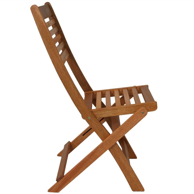 Sunnydaze Outdoor Meranti Wood with Teak Oil Finish Wooden Folding Patio Bistro Chairs Set - Brown - 2pk, 3 of 15