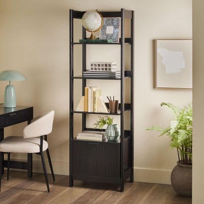 INFURNIC Decorative Bookshelf Transitional Narrow Bookcase with Drawer Stylish Storage for Small Spaces, Black, 22"*16.75"*70"