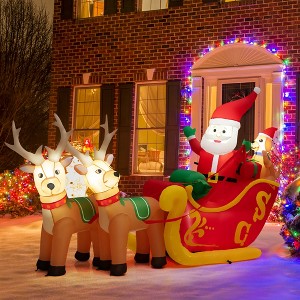 Costway 7.2 FT Long Christmas Inflatable Santa on Sleigh w/ LED Lights Dog & Gifts Yard - 1 of 4