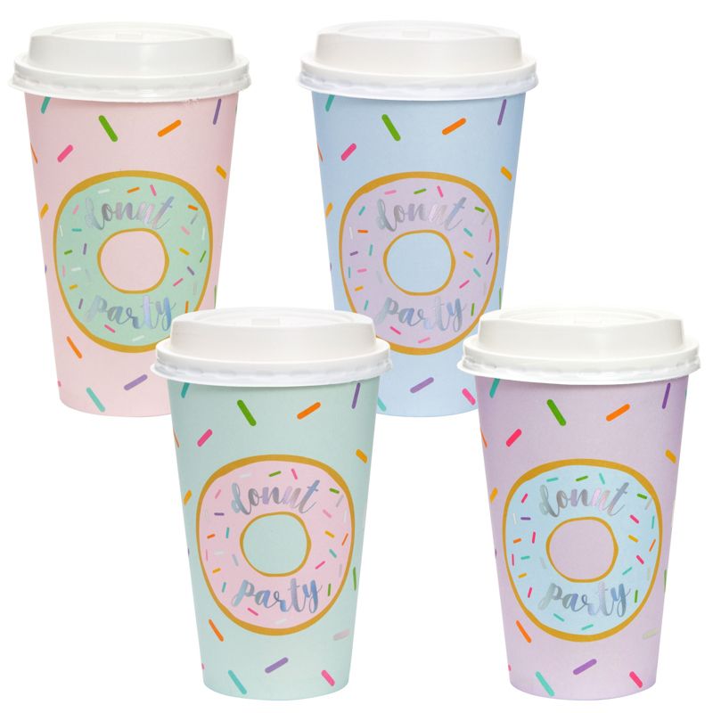 Blue Panda 48 Pack Disposable Coffee Cups With Lids for Donut Grow Up Party Supplies, 16 oz, 4 Pastel Designs, 4 of 10