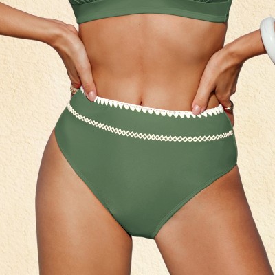 Women's Chic Red Crochet Trim High-Rise Bikini Bottoms - Cupshe