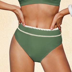 Women's Chic Red Crochet Trim High-Rise Bikini Bottoms - Cupshe - 1 of 4