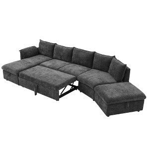 NicBex Modern 146.9" Pull Out Sofa Bed Linen Convertible Sleeper Sofa with Storage Ottoman and Chaise for Living Room - 1 of 4