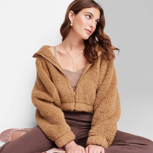 Women's Faux Shearling Full Zip-up Sweatshirt - Wild Fable™ Light