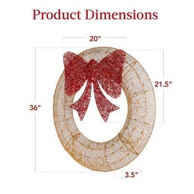 Gold and Red LED Pre-Lit Outdoor Christmas Wreath with Bow