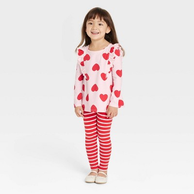 Toddler Girls' Heart Ruffle Top & Striped Leggings Set - Cat & Jack™ Pink