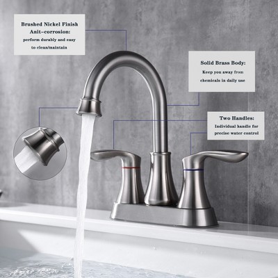 Vynxaria 2-Handle 4-Inch Brushed Nickel Bathroom Faucet, Bathroom Vanity Sink Faucets with Pop-up Drain and Supply Hoses