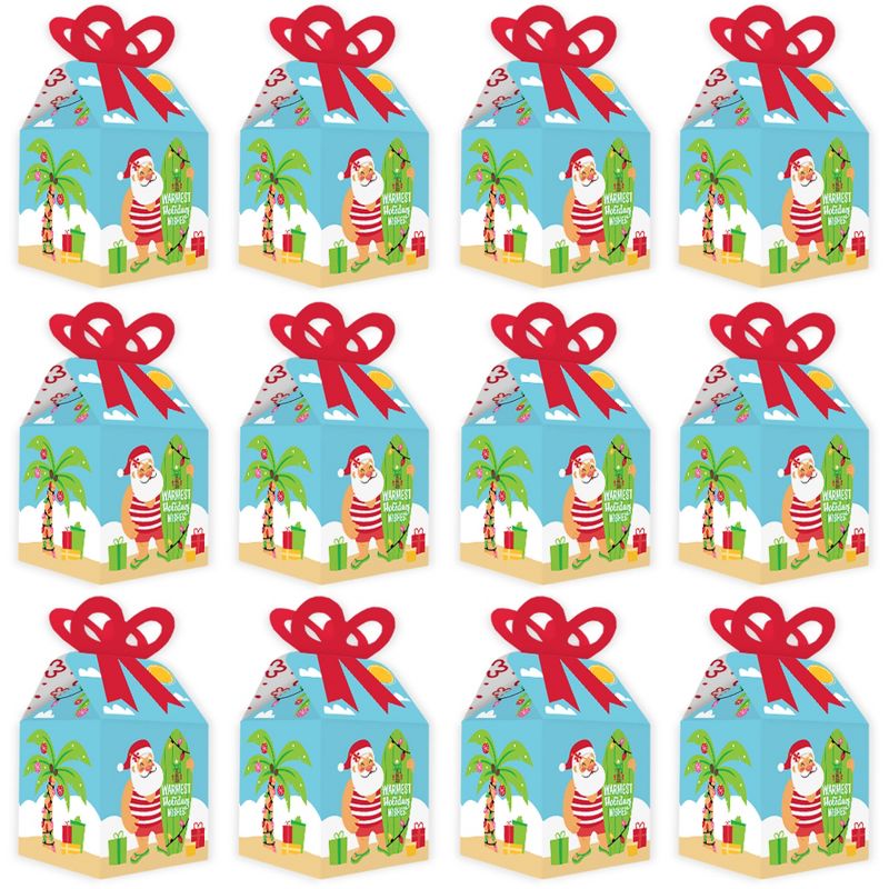 Big Dot of Happiness Tropical Christmas - Square Favor Gift Boxes - Beach Santa Holiday Party Bow Boxes - Set of 12, 5 of 9