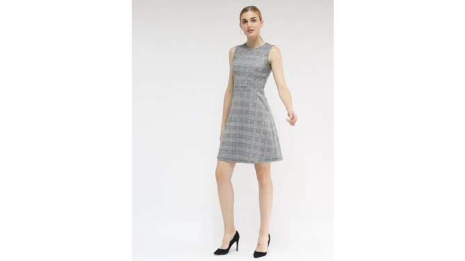 Allegra K Women's Plaid Tweed Sleeveless Fit and Flare Houndstooth Work Dresses, 2 of 8, play video