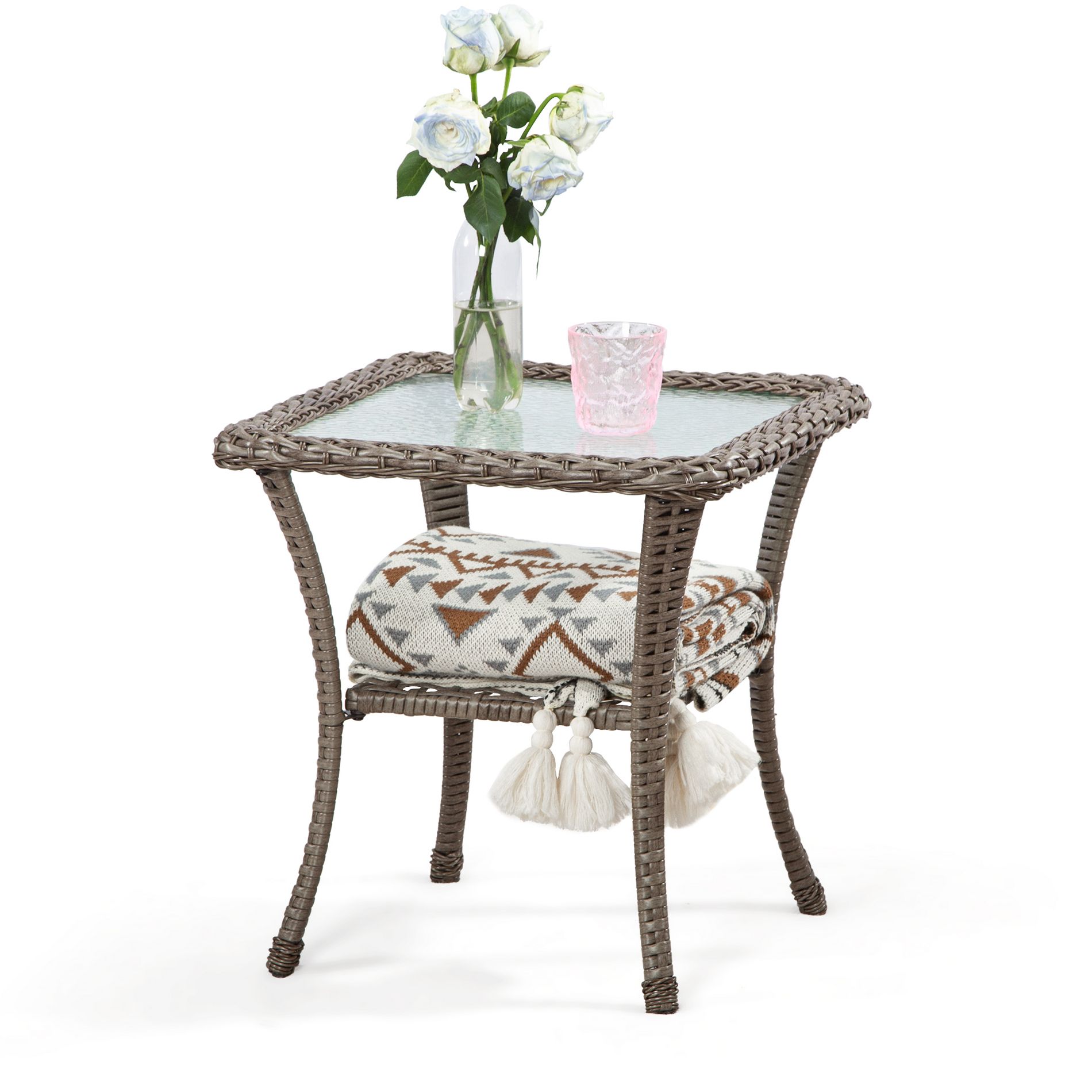 UPTIOT Square Glass Outdoor Side Table