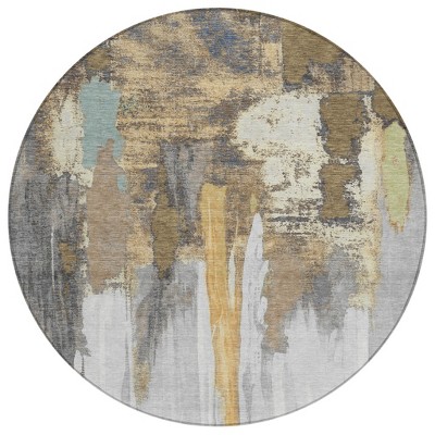 Taupe And Beige Abstract Washable Indoor Outdoor Area Rug