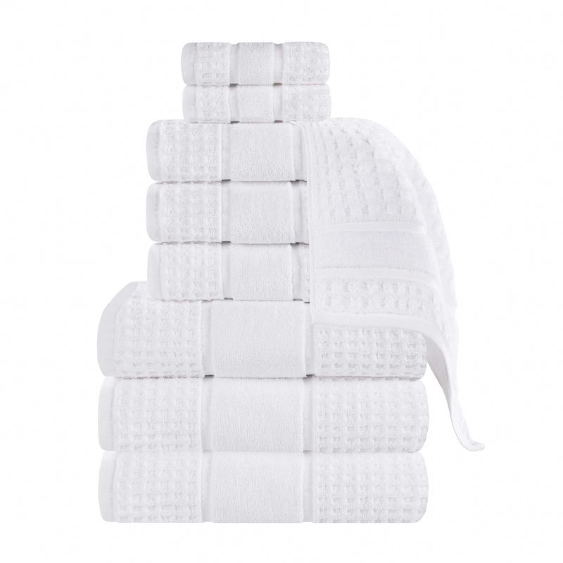 Zero Twist Cotton Waffle Honeycomb Medium Weight 9 Piece Bathroom Towel Set by Blue Nile Mills, 1 of 10