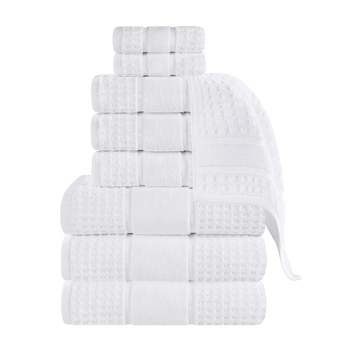 Zero Twist Cotton Waffle Honeycomb Medium Weight 9 Piece Bathroom Towel Set by Blue Nile Mills