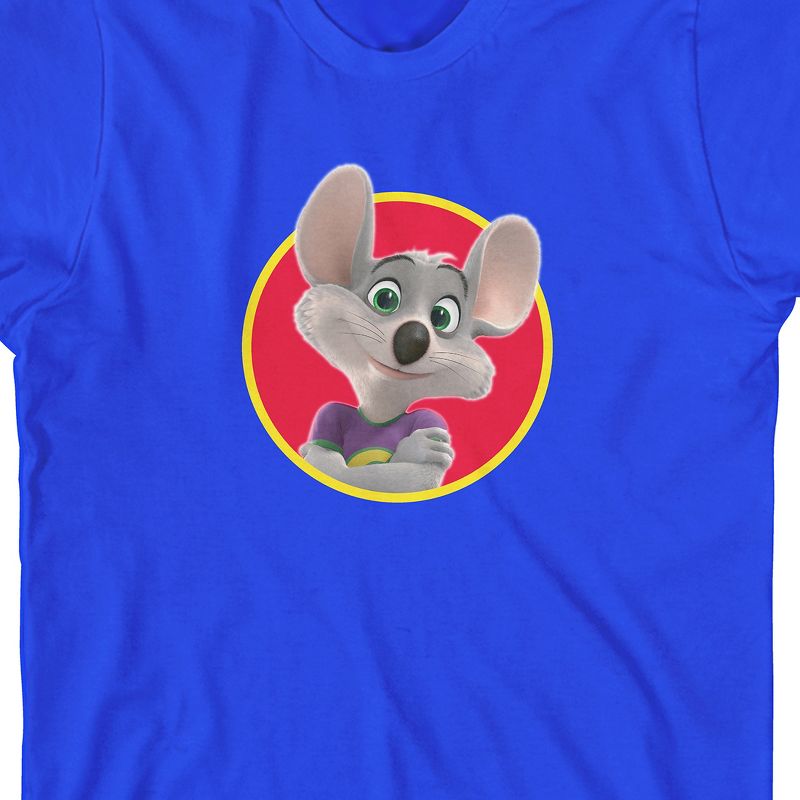 Chuck E. Cheese Chuck In Red Circle Crew Neck Short Sleeve Royal Blue Boy's T-shirt, 2 of 4