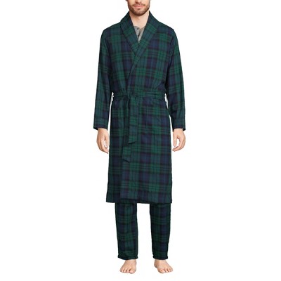 Lands' End Men's Flannel Robe - X Large - Evergreen Blackwatch Plaid ...