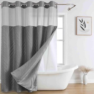 BAGOKIE 71"x74" Boho Tufted Chevron Stripes Hookless Shower Curtain - 1 of 4