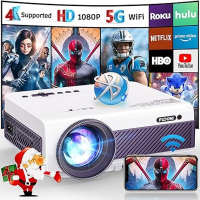 BestParts 1080P Portable Projector 5G WiFi Bluetooth Outdoor Movie Projector 4K Support 300 Inch Max