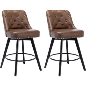 Jojoka Swivel Bar Stools with Back,Counter Height Set of 2,26" H Faux Leather Upholstered Barstools for Kitchen Island - 1 of 4