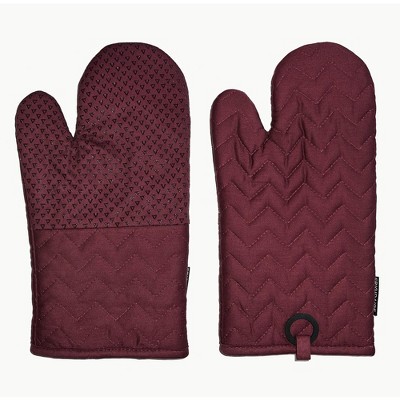Home Mart Goods Burgundy Heat Resistant Thick Soft Quilted Lining Kitchen Oven Glove Mitts With Silicone Treatment