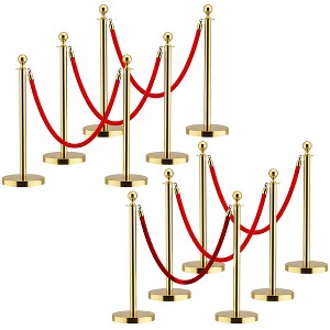 APRILSOUL Stainless Steel Gold Stanchions with Red Velvet Rope 5 ft. Crowd Control Barrier with Ball Top - 1 of 4