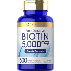 Carlyle Biotin 5000mcg | 500 Fast Dissolve Tablets | Natural Berry Flavor - 1 of 2