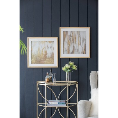 Set of 2 Gold and Beige Abstract Framed Glass Wall Art