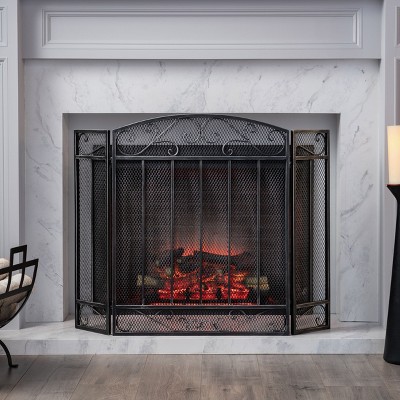 NicBex Classic Wrought Iron Fireplace Screen with Arched Top and Scrollwork Freestanding Fire Guard Safety Gate for Living Room