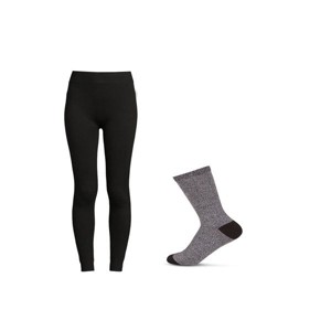 Women's Casual Waist Shaping Leggings and Soft Cozy Crew Socks, 2-Piece Fashion Set - 1 of 2