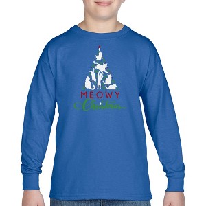 LA Pop Art Meowy Christmas Tree - Boy's Word Art Long Sleeve T-Shirt - 1 of 4
