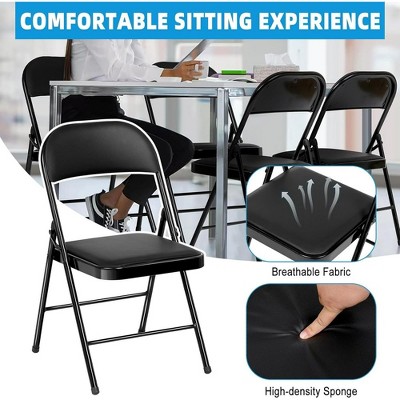 Black Padded Metal Folding Chairs with PU Leather Seats (4 Pack)