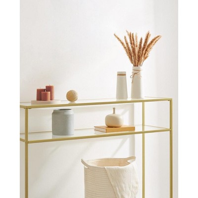 Gold Metal Frame Console Table with Tempered Glass Top