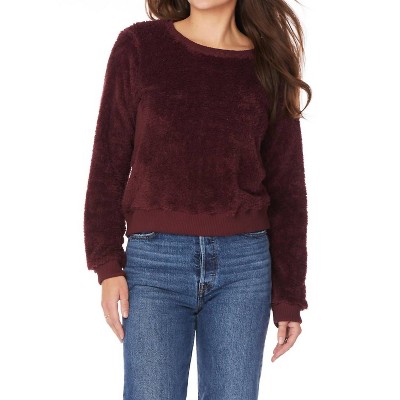 Women's Ribbed Fuzzy Crewneck Pullover Sweater - bobi
