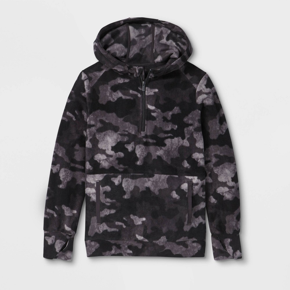 Boys' Fleece 1/4 Zip Hooded Sweatshirt - All in Motion Dark Gray S