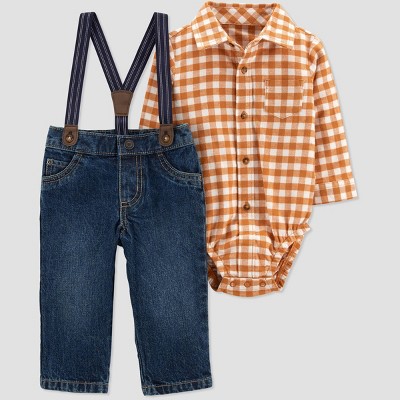 Image of Baby Boys' Plaid Top & Bottom Set - Just One You® made by carter's Orange Newborn