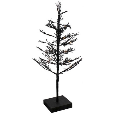 Northlight 20" Glittered Black LED Tabletop Halloween Tree - Clear Lights