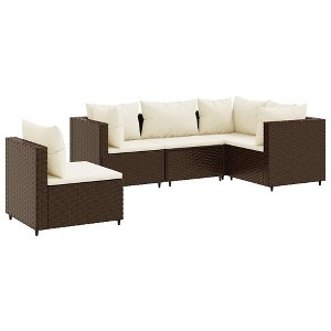 vidaXL - 5 Piece Patio Lounge Set with Cushions Brown Poly Rattan - Outdoor Furniture for Garden, Patio, or Terrace - 1 of 4