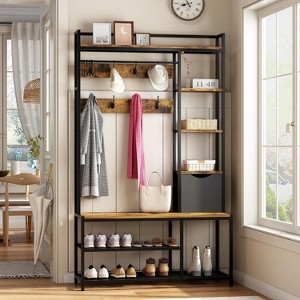 Acekool 5-in-1 Hall Tree with Bench, Shoe Storage, Coat Rack, Fabric Drawer & 12 Hooks, Metal Frame Organizer for Entryway and Hallway - 1 of 4