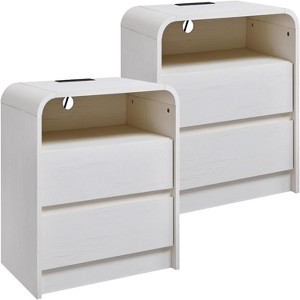 SinCiDo Set of 2 Nightstands, 25" Tall Modern Wood Bedside Table w/2 Drawers & Charging Station, Curved Profile, for Bedroom, Living Room - 1 of 4