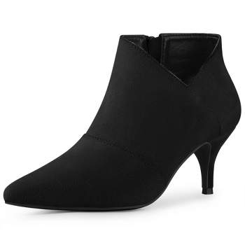 Stacked Heel Low Heel Ankle V-Slit Side Cutout Closed Toe Booties