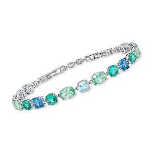 Ross-Simons Rhodium-Plated Bracelet With Simulated Tonal-Blue Gemstones and 10.60 ct. t.w. Czs Size 7 - 1 of 4
