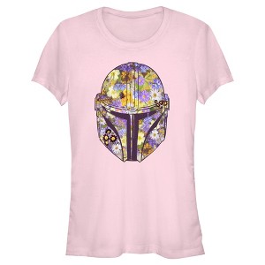 Juniors Womens Star Wars: The Mandalorian Mando Floral Fill T-Shirt - 1 of 4