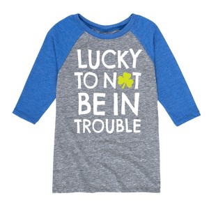 Boys' - Instant Message - St. Patrick's Day Lucky to Not Be In Trouble Raglan Graphic T-Shirt - 1 of 3