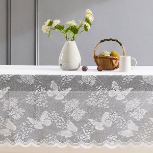 HLC.ME Butterfly Floral Patterned Scalloped, Wrinkle Resistant, Lace Fabric Table Cloth for Round and Rectangle Tables - 1 of 4